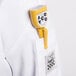 A Taylor yellow and white 5" digital pocket probe thermometer in a pocket.