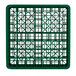 A Vollrath green plastic glass rack with a grid pattern and 49 compartments.