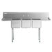 Regency 79" 16-Gauge Stainless Steel Three Compartment Commercial Sink with Galvanized Steel Legs and 2 Drainboards - 15" x 15" x 12" Bowls Main Thumbnail 5