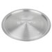 A stainless steel Vollrath Arkadia lid with a handle on a table.