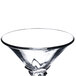 A clear glass bowl with a triangular base.