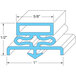 A blue line drawing of a refrigerator door gasket with white measurements.