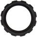 A black circular rubber seal for a Hamilton Beach blender container base on a white background.