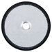 A round black and white clutch disc with a hole in the middle.