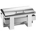 A stainless steel Cal-Mil Luxe roll top chafer on a counter.
