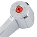 A chrome and red Equip by T&S wrist action faucet handle kit.
