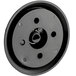 A black round temperature control knob for a panini grill with holes in it.