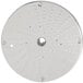 A circular stainless steel disc with holes.