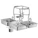 A Choice stainless steel half size chafer with a black wrought iron stand and classic lid handle.