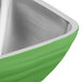 A green Vollrath metal serving bowl with stainless steel handles.