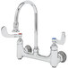 T&S B-0352-04 Wall Mounted Surgical Sink Faucet with 8" Adjustable Centers, 5 1/2" Rigid Gooseneck, Built In Stops, and 4" Wrist Action Handles Main Thumbnail 1