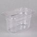 A Cambro clear plastic food pan with a lid.