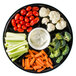 A WNA Comet black catering tray with 6 compartments filled with baby carrots and broccoli with dip.