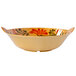 A white melamine bowl with a flower painted on it.
