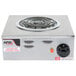 An APW Wyott stainless steel portable electric hot plate with a single open burner and round knob.