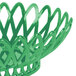 A close up of a forest green oval plastic fast food basket.