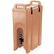 A beige plastic Cambro insulated beverage dispenser with a faucet.