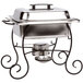 Choice 4 Qt. Half Size Chafer with Black Wrought Iron Stand and Black Plastic Lid Handle Main Thumbnail 1
