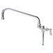 A silver Fisher add-on faucet with a long, curved neck and a lever handle.