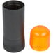 A black tube with an orange light on top.