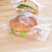 A sandwich in a LK Packaging plastic bag.