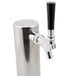 A stainless steel Beverage-Air tap tower with a black handle.