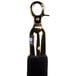 A black and gold metal stanchion rope with black leather ends.