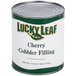 A can of Lucky Leaf cherry cobbler filling on a counter.