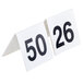 A white card with black numbers reading "26-50"