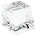 A clear medium ice cube with a white background.