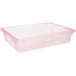 A clear plastic Carlisle food storage box with red trim on the lid.
