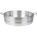 An aluminum steamer pot with two handles.