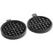 Two black Carnival King waffle grids with square holes.