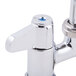 A chrome Equip by T&S deck-mounted faucet with a 9" gooseneck spout and lever handles.