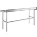 A Regency stainless steel open base work table with a long shelf.