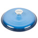 The lid for a Lodge Caribbean Blue Enameled Cast Iron Dutch Oven with a silver knob.
