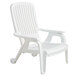 A case of 10 white Grosfillex Bahia resin chairs with armrests.