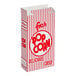 A Great Western red and white striped box of popcorn with red text.