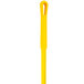 A yellow rectangular object with yellow flagged bristles and a long yellow handle.
