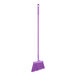 A close-up of a purple broom with a white handle.