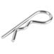 A close-up of a stainless steel hitch pin clip.