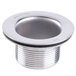A close-up of a Nemco stainless steel Spadewell drain with a black gasket and flange nut.
