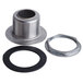 A metal flange nut with a black gasket and metal washer.