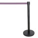 A black pole with a purple retractable belt.