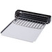 A black and silver crumb tray for a Waring conveyor toaster.