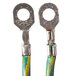 A close-up of a Waring lead assembly cable with two green and yellow wires and a metal hook.