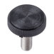 A black plastic knob with a black and silver screw.