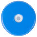 A blue plastic disc with a white circle in the middle.