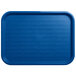 A blue Carlisle plastic fast food tray with a pattern on it.