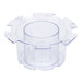 A clear plastic container with a round top and a hole in the center.